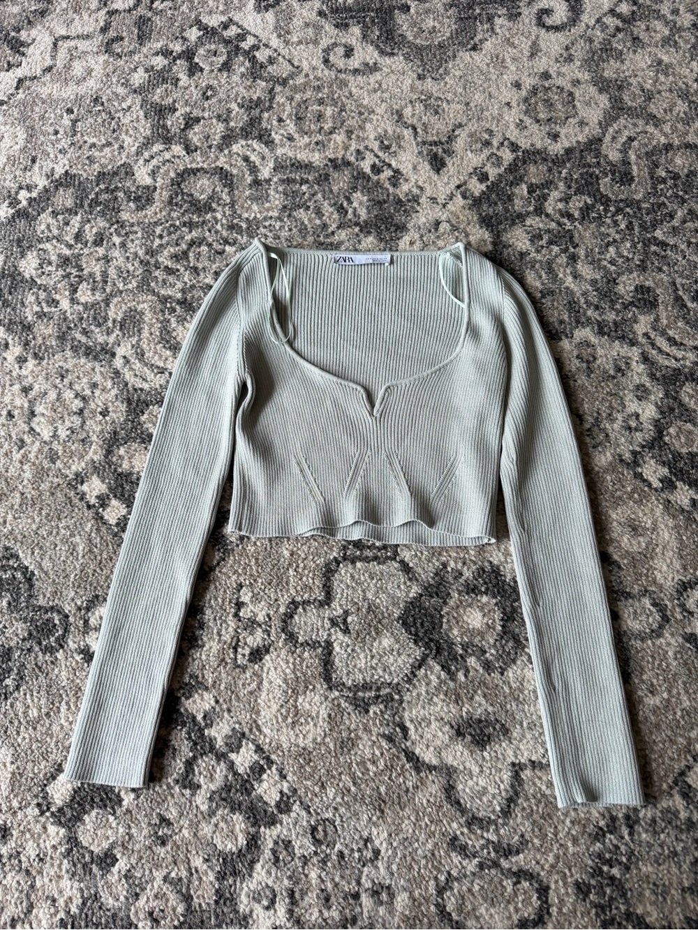 ZARA Ribbed Knit Top in Sage Green